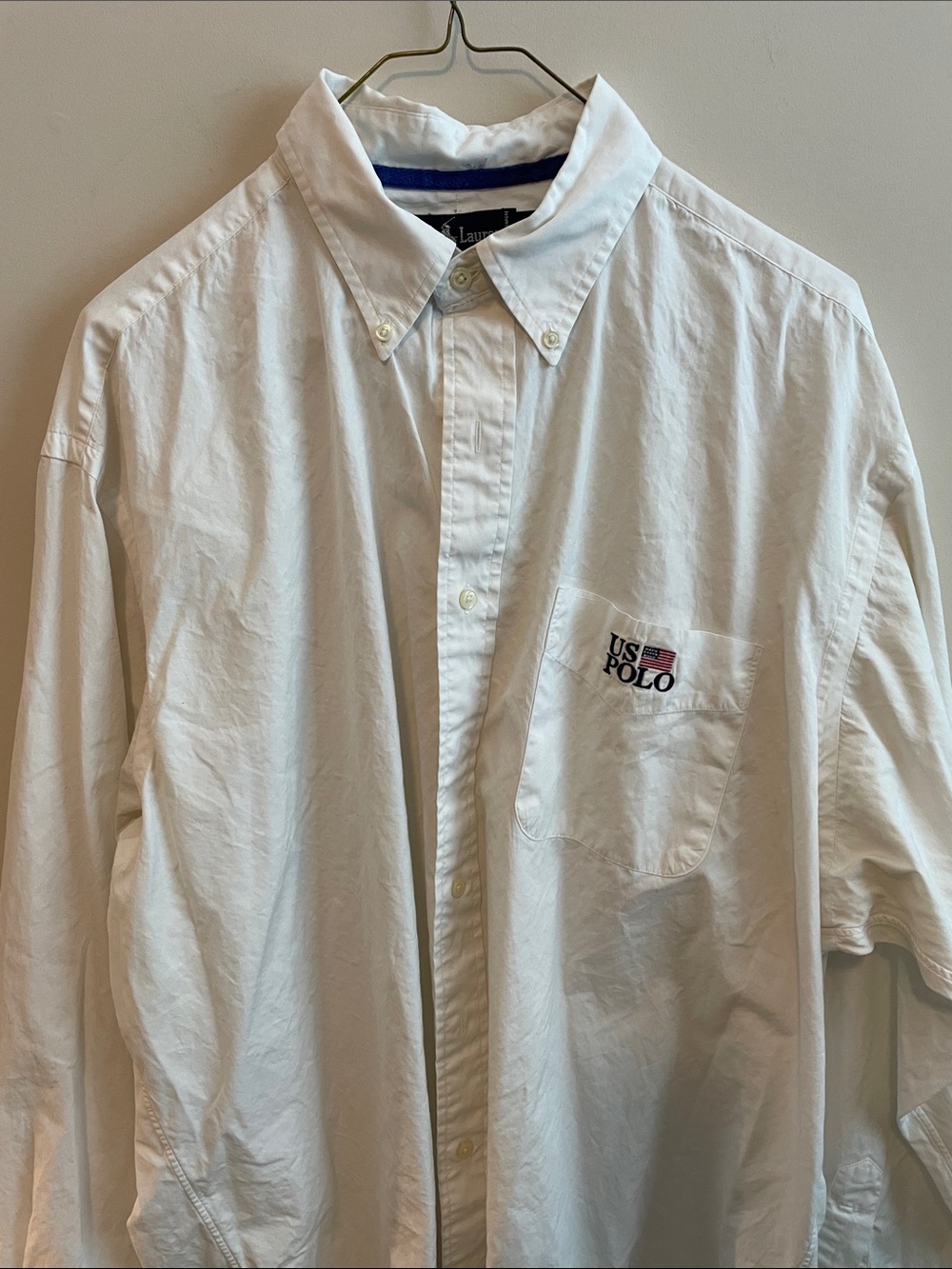 Ralph Lauren White Shirt with Navy Collar Trim
